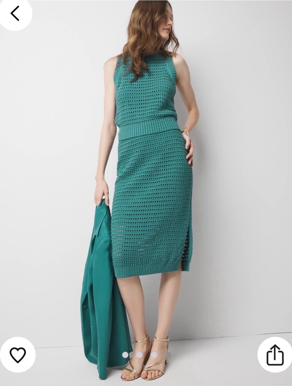 White House Black Market Teal Crochet Knit Pencil Skirt and Top .